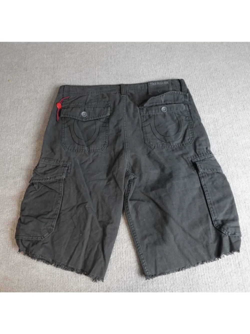 True Religion Mens Shorts 36 Black Solid Cargo Drawstring